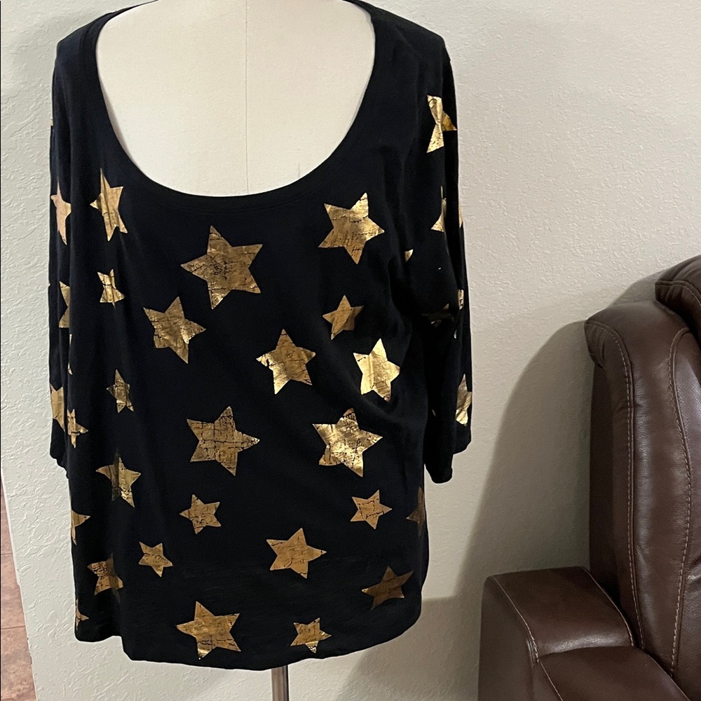 Lane Bryant Black Top with Gold Star Pattern